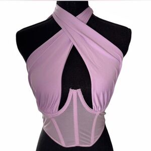 Purple halter corset crop top NWOT